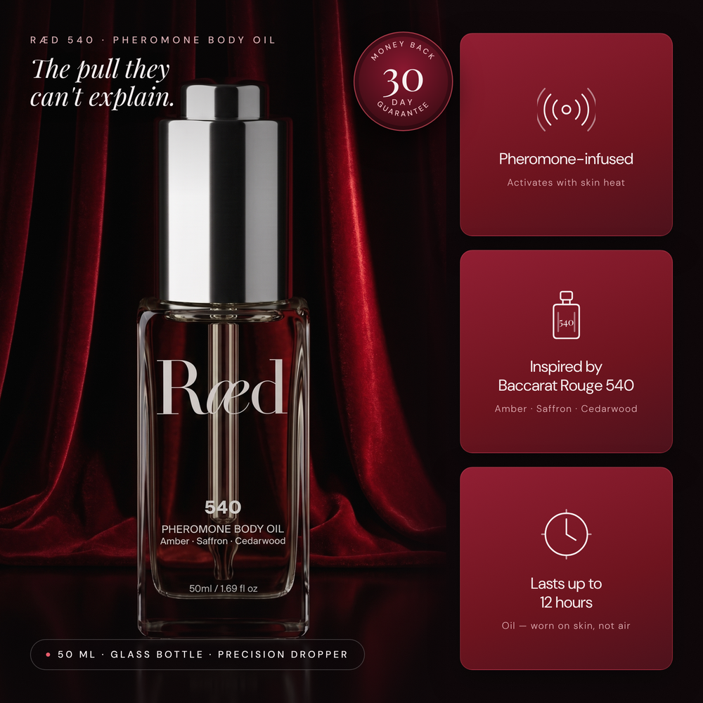 Ræd 540 pheromone body oil — 50 ml glass bottle with precision dropper, hero