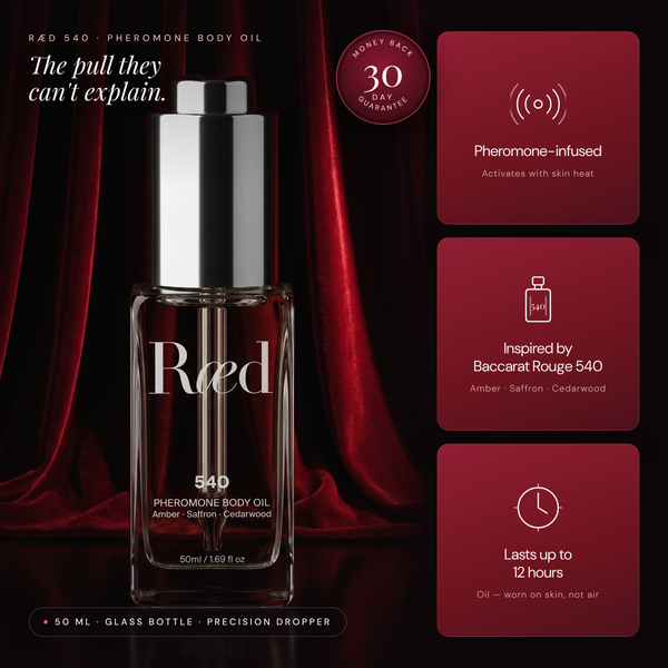 Ræd 540 pheromone body oil — 50 ml glass bottle with precision dropper, hero
