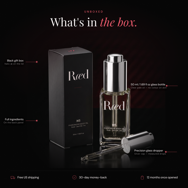 Ræd N5 — What's in the box — gift box, 50 ml glass bottle, precision dropper