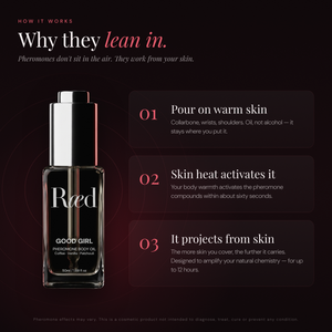 Ræd Good Girl — Why they lean in — how skin heat activates the pheromone oil